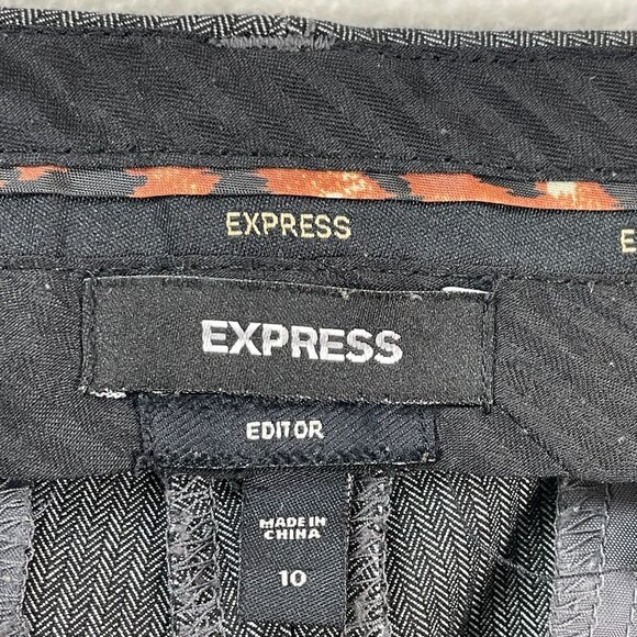 Express Editor Womens 10 Gray Herringbone Trousers Pants - Picture 3 of 9